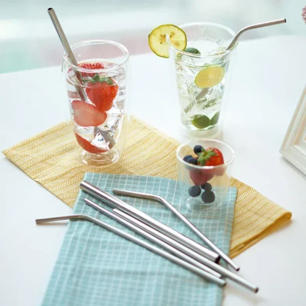 UPORS Reusable Drinking Straw 304 Stainless Steel Straws Straight Bent Metal Straw with Cleaner Brush Pouch Wholesale - Image 6