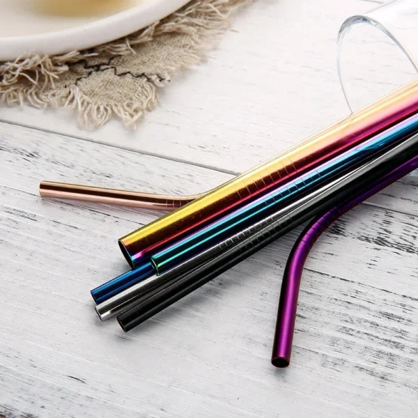 UPORS Reusable Drinking Straw 304 Stainless Steel Straws Straight Bent Metal Straw with Cleaner Brush Pouch Wholesale - Image 3