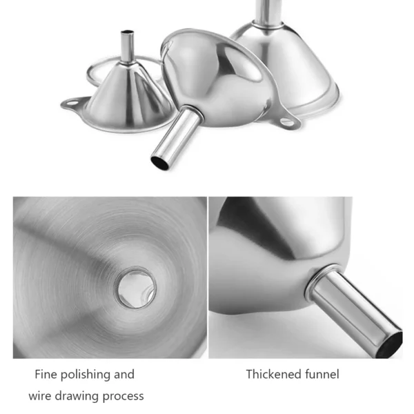 3 Piece Stainless Steel Funnels Set with Handle Funnel Oil Spill Wine Spill Tool for Transferring Liquid Dry Ingredients Powder - Image 4