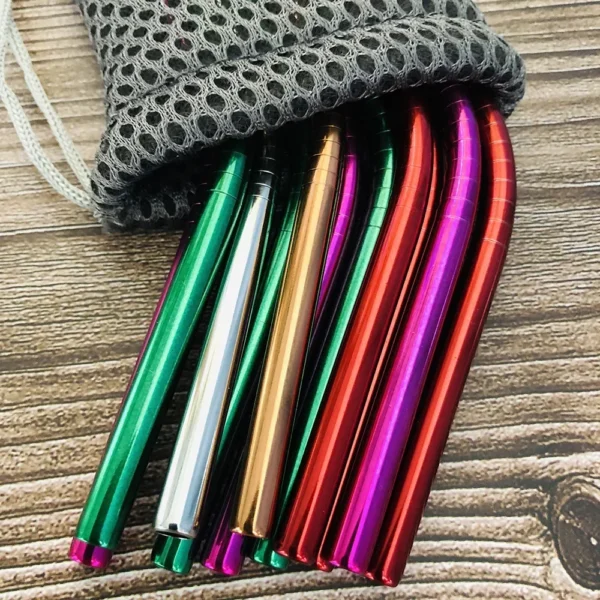 UPORS Reusable Drinking Straw 304 Stainless Steel Straws Straight Bent Metal Straw with Cleaner Brush Pouch Wholesale - Image 5