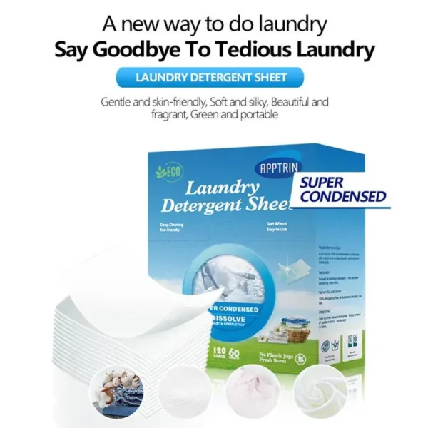 60pcs Detergent Sheets Washing Sheets Natural Laundry Strips with Deep Cleaning for Dorms Camping Home Hotel Traveling - Image 5