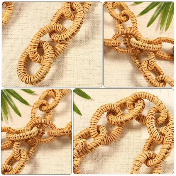 Nordics Natural Rattan Chain Link Decor 13-Rings Coffee Table Decorative Accents Sculpture Interior Boho Room Decor Knot Chain - Image 4