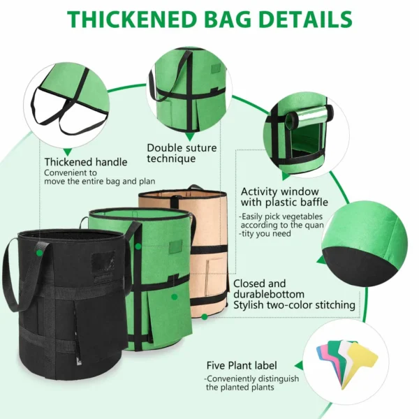 3Pcs 10 Gallon Durable Felt Plant Bag Green Planting Bucket Thickened Non-woven Garden Carrot Vegetable Potato Growing Pot - Image 3