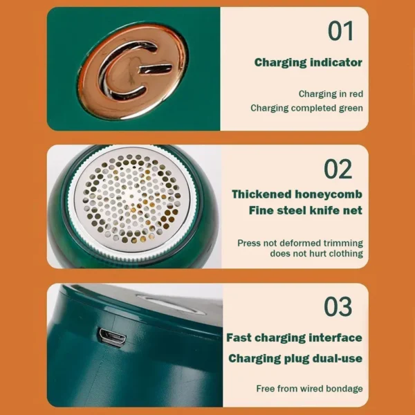 Fluff Trimmer USB Sweater Shaver Defuzzer Portable Rechargeable Spools Removal Device 6-Leaf Blades for Home TravelHome Supplies - Image 6