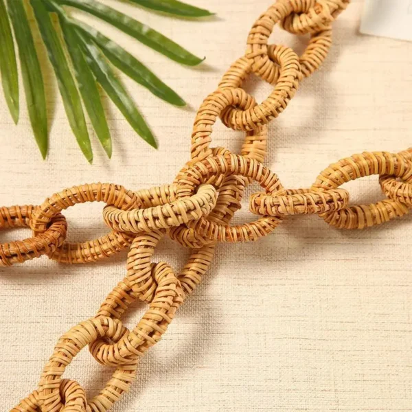Nordics Natural Rattan Chain Link Decor 13-Rings Coffee Table Decorative Accents Sculpture Interior Boho Room Decor Knot Chain - Image 3