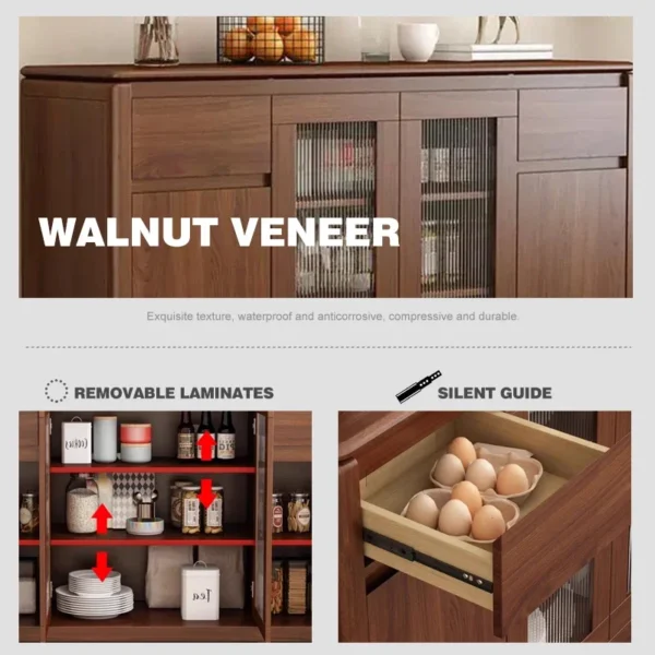 -Mid-Century Modern Walnut Color Side Cabinet Small Household Wall Integrated Large Capacity Storage Cabinet - Image 3