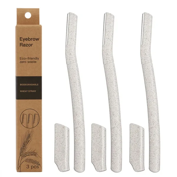 3 Pcs/Box Wheat Straw Face Eyebrow Razor for Women,Facial Dermaplane Razor,Biodegradable Dermaplaning Tool with Precision Cover - Image 2