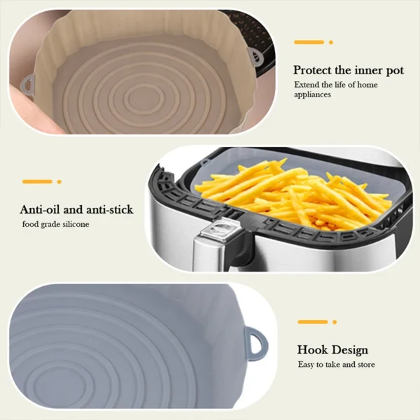 1/2/3PCS Reusable Air Fryer Silicone Pot Oven Baking Tray Airfryer Silicone Basket Pizza Fried Chicken Grill Pan Mat for Kitchen - Image 2