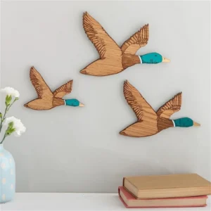 3Pcs Flying Ducks Wood Wall Decor Flat Wooden Wall Art 1950s Retro Home Decoration Self-adhesive Wood Crafts Living Room Decor