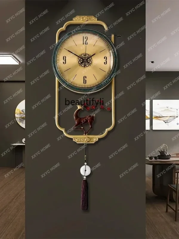 Quartz Clock Household New Chinese Modern Wall Clock Light Luxury Wall Watch Noiseless Clock - Image 3