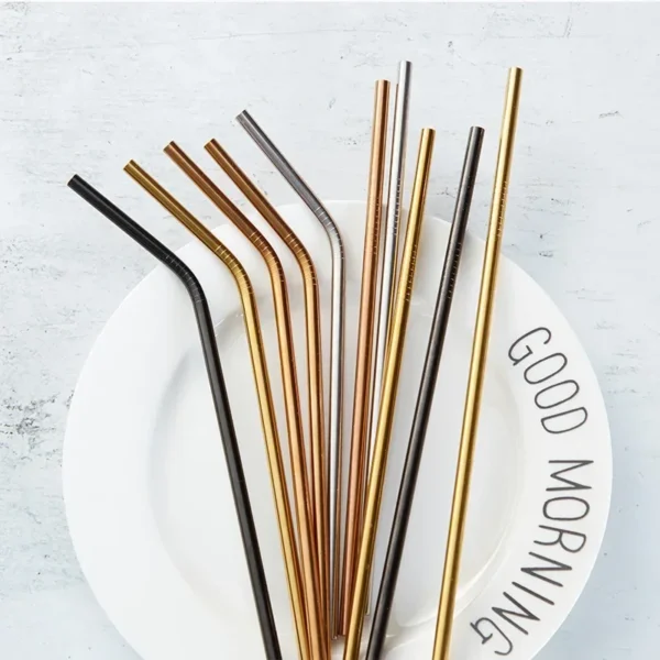 UPORS Reusable Drinking Straw 304 Stainless Steel Straws Straight Bent Metal Straw with Cleaner Brush Pouch Wholesale - Image 4